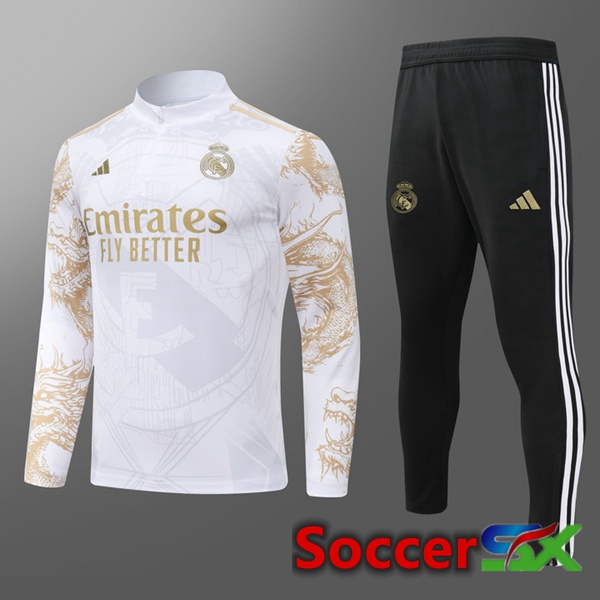 Real Madrid Kids kit Training TracksuitWhite Yellow 2024/2025