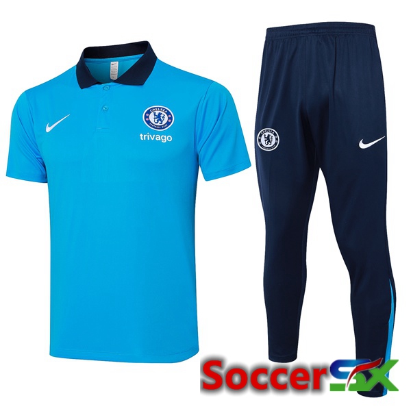 FC Chelsea Soccer Polo + Training Pants Blue 2024/2025