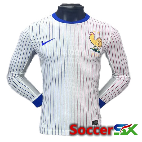 France Away Soccer Jersey Long Sleeve White UEFA Euro 2024