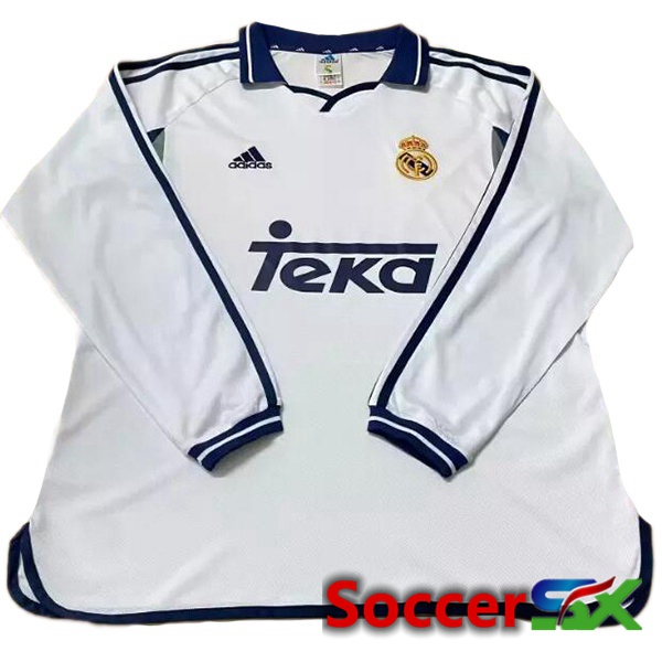 Real Madrid Retro Home Soccer Jersey Long Sleeve White 2000-2001