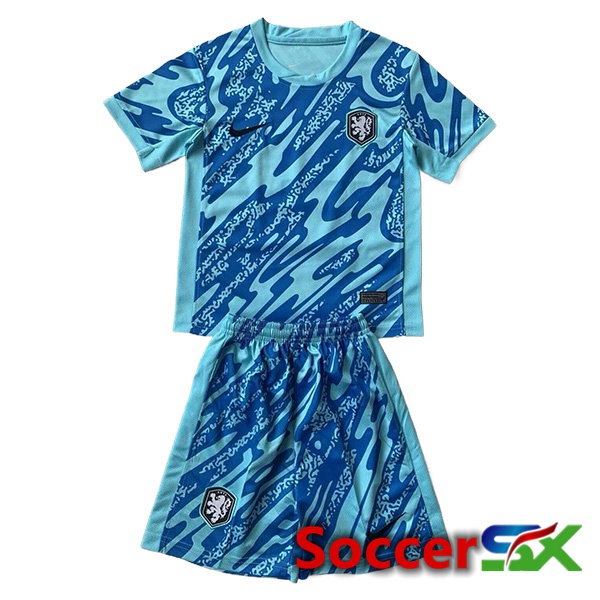 Netherlands Kids Goalkeeper Soccer Jersey Light Blue UEFA Euro 2024