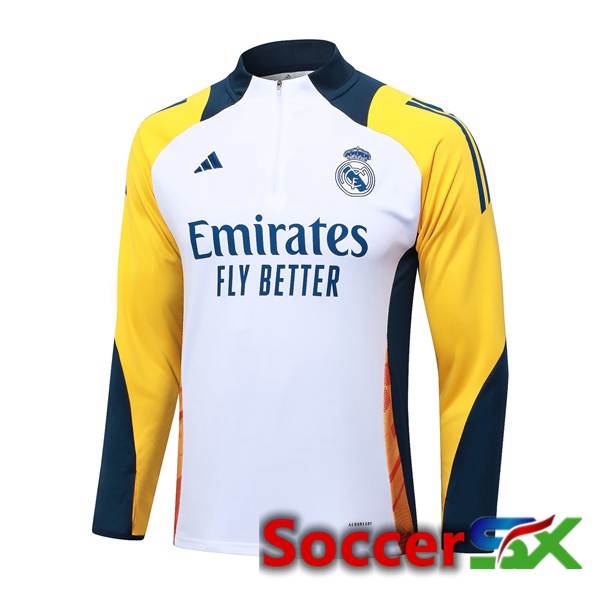 Real Madrid Training Sweatshirt White Yellow 2024/2025