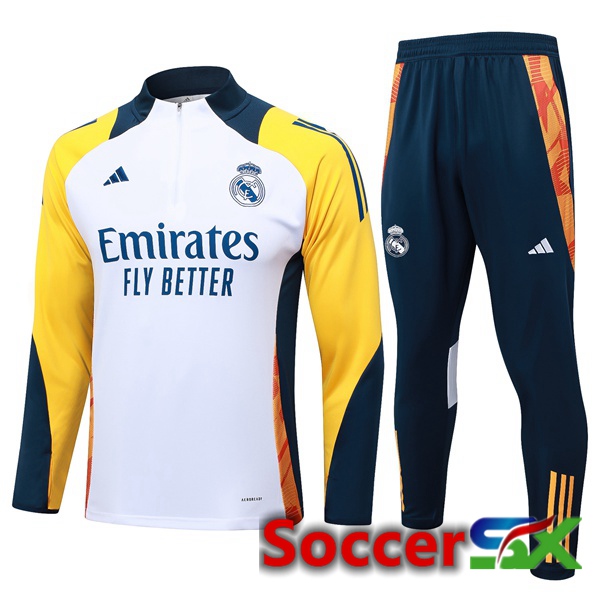 Real Madrid kit Training Tracksuit White Yellow 2024/2025
