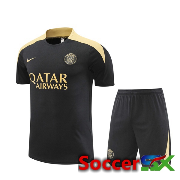 Paris PSG kit Training T Shirt + Shorts Black 2024/2025