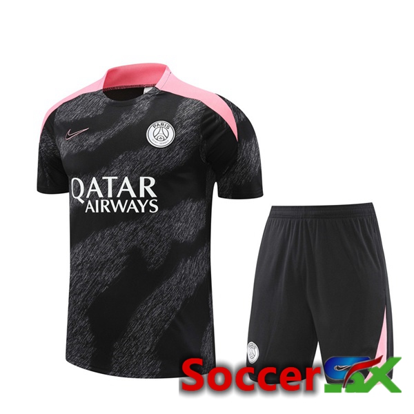 Paris PSG kit Training T Shirt + Shorts Black 2024/2025