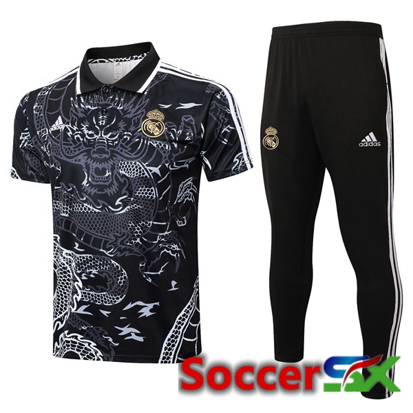 Real Madrid Soccer Polo + Training Pants Black 2024/2025