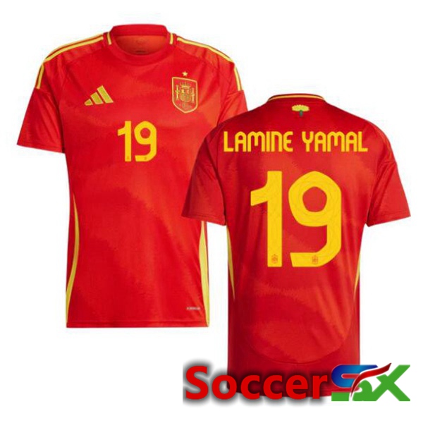 Spain (LAMINE YAMAL 19) Home Soccer Jersey Red 2024/2025