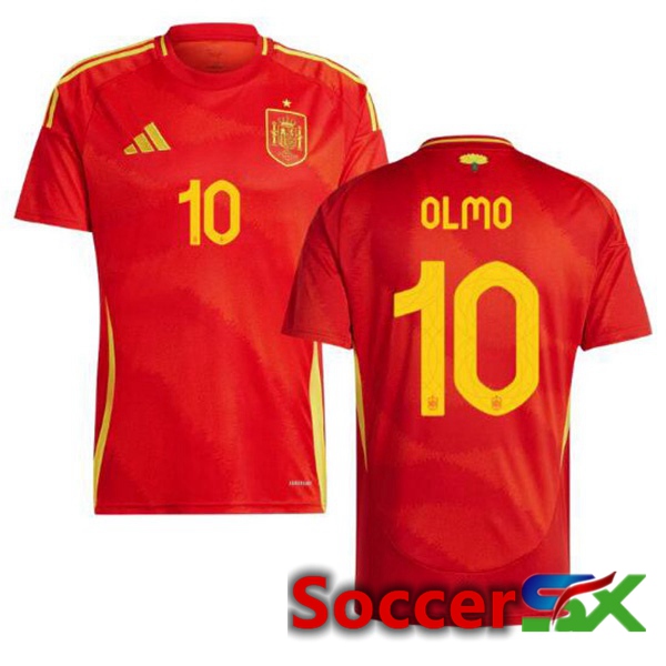 Spain (OLMO 10) Home Soccer Jersey Red 2024/2025
