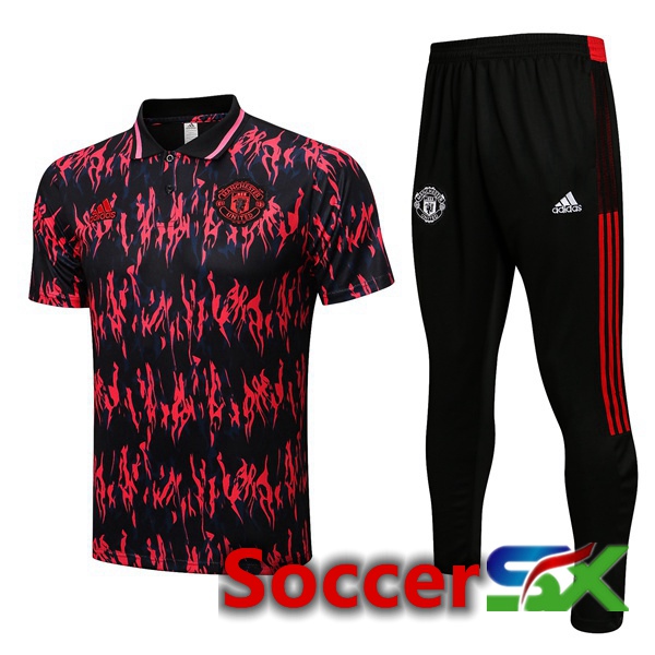 Manchester United Soccer Polo + Pants Black Red 2022/2023