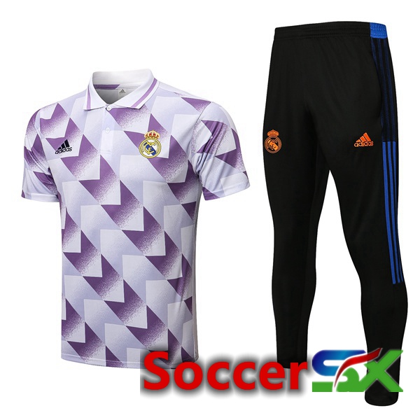 Real Madrid Soccer Polo + Pants White Purple 2022/2023