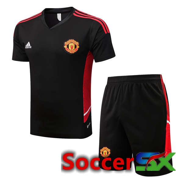 Manchester United Training T Shirt + Shorts Black 2022/2023