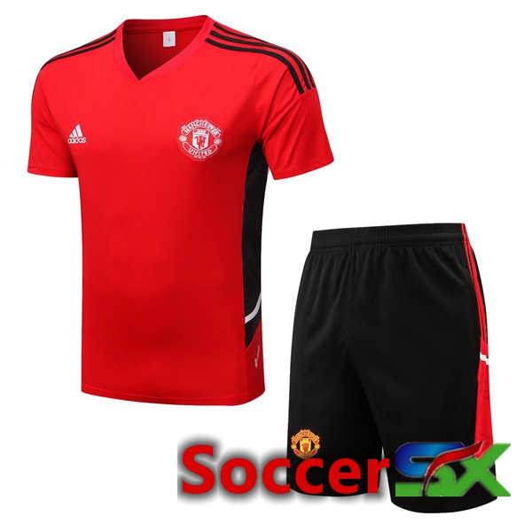 Manchester United Training T Shirt + Shorts Red 2022/2023