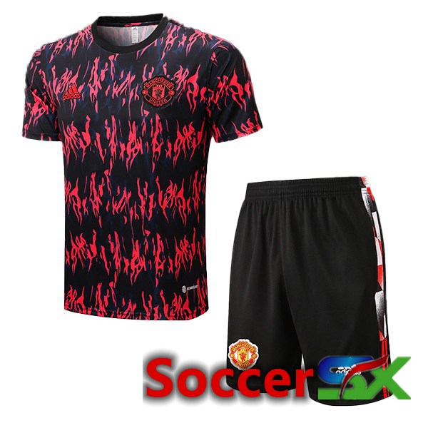 Manchester United Training T Shirt + Shorts Red Black 2022/2023