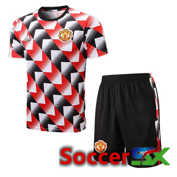 Manchester United Training T Shirt + Shorts Red Black 2022/2023