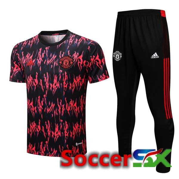 Manchester United Training T Shirt + Pants Red Black 2022/2023