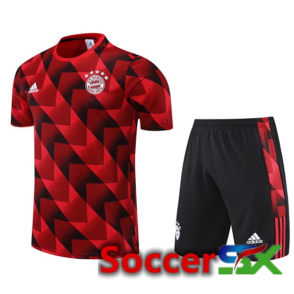 Bayern Munich Training T Shirt + Shorts Red Black 2022/2023