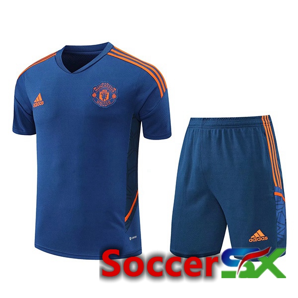 Manchester United Training T Shirt + Shorts Blue 2022/2023