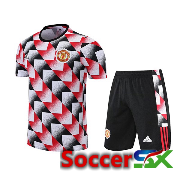 Manchester United Training T Shirt + Shorts Red Black 2022/2023