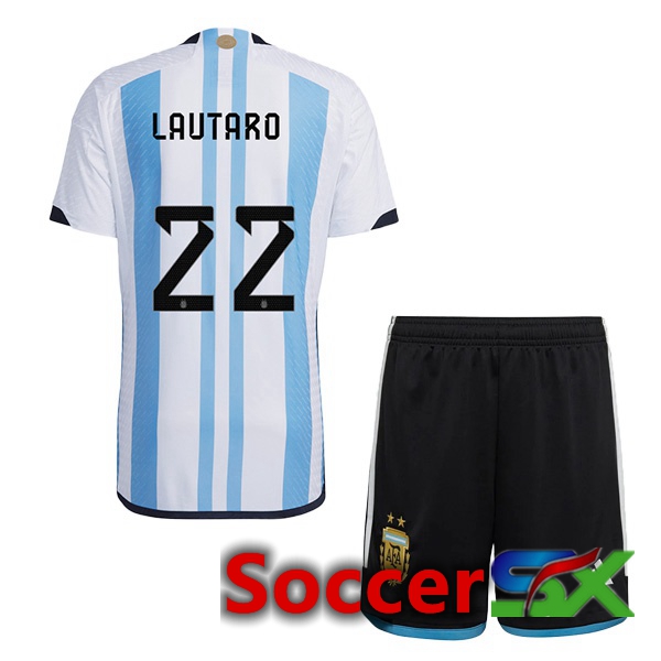 Argentina (LAUTARO 22) Kids Home Jersey Blue White World Cup 2022