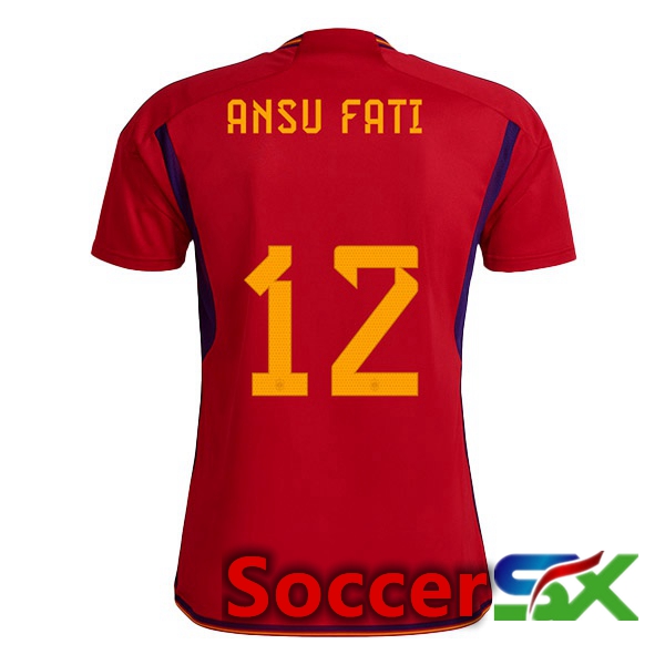 Spain (ANSU FATI 12) Home Jersey Red World Cup 2022