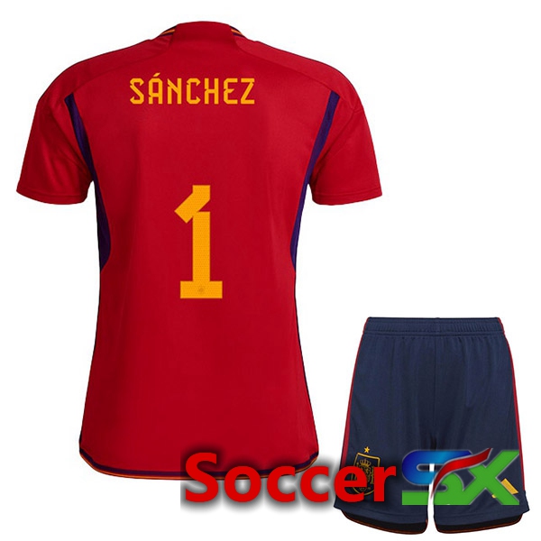 Spain (S脕NCHEZ 1) Kids Home Jersey Red World Cup 2022