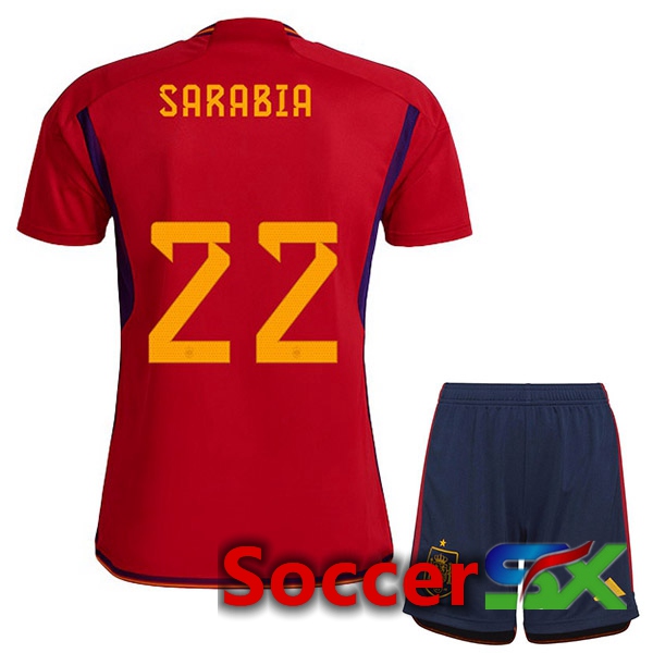 Spain (SARABIA 22) Kids Home Jersey Red World Cup 2022