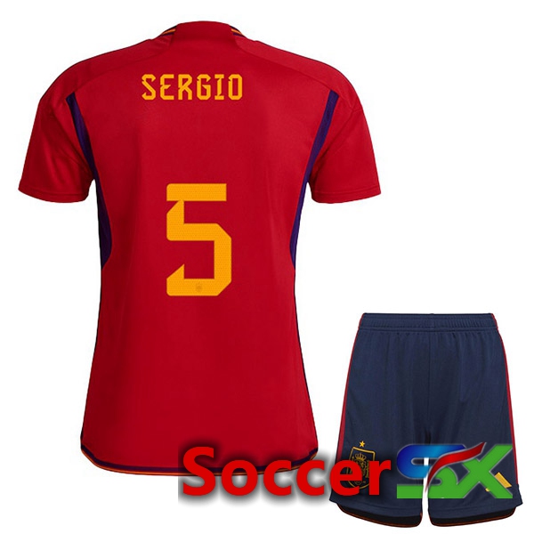 Spain (SERGIO 5) Kids Home Jersey Red World Cup 2022