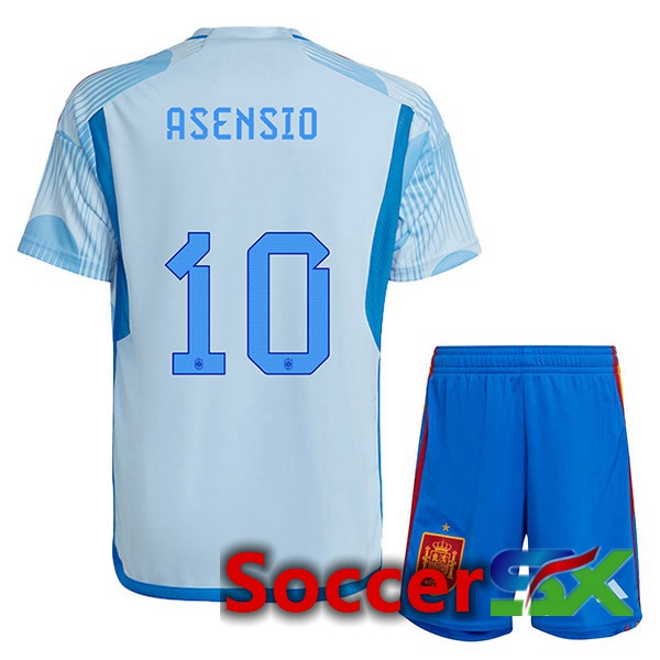 Spain (ASENSIO 10) Kids Away Jersey Blue White World Cup 2022