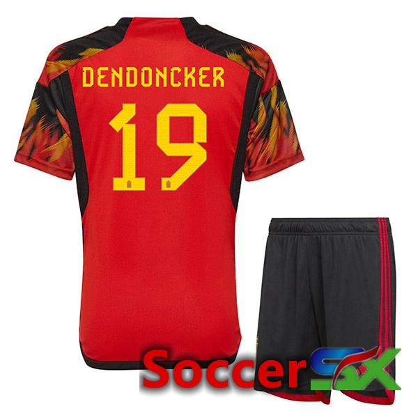 Belgium (DENDONCKER 19) Kids Home Jersey Red World Cup 2022