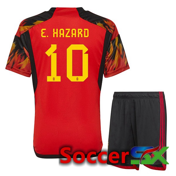 Belgium (E.HAZARD 10) Kids Home Jersey Red World Cup 2022