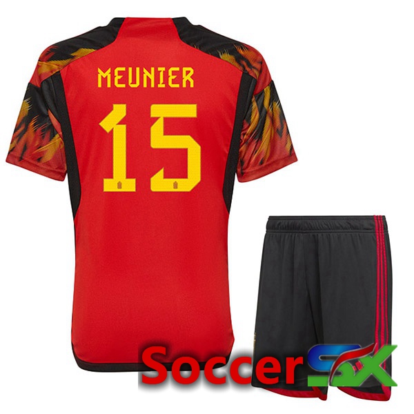 Belgium (MEUNIER 15) Kids Home Jersey Red World Cup 2022