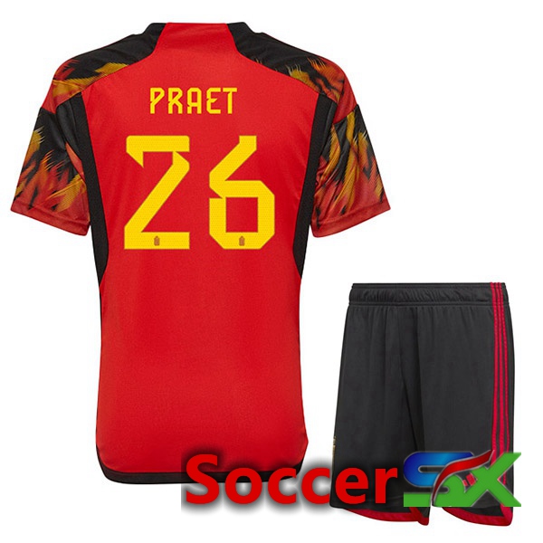Belgium (PRAET 26) Kids Home Jersey Red World Cup 2022
