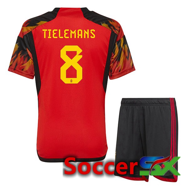 Belgium (TIELEMANS 8) Kids Home Jersey Red World Cup 2022