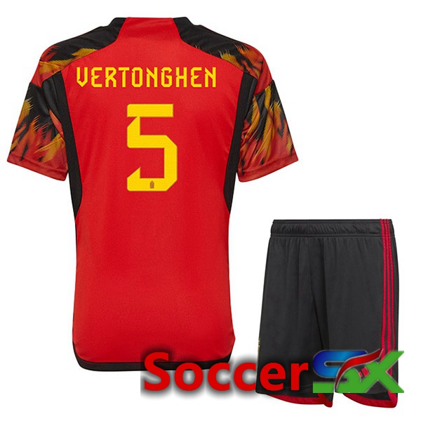 Belgium (GreenONGHEN 5) Kids Home Jersey Red World Cup 2022