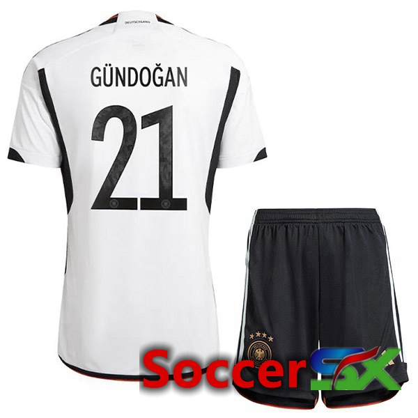 Germany (G脺NDOGAN 21) Kids Home Jersey Black White World Cup 2022