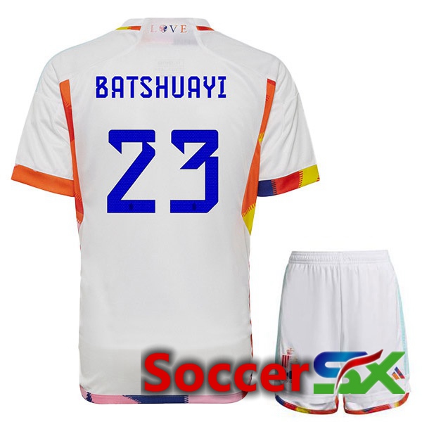 Belgium (BATSHUAYI 23) Kids Away Jersey White World Cup 2022