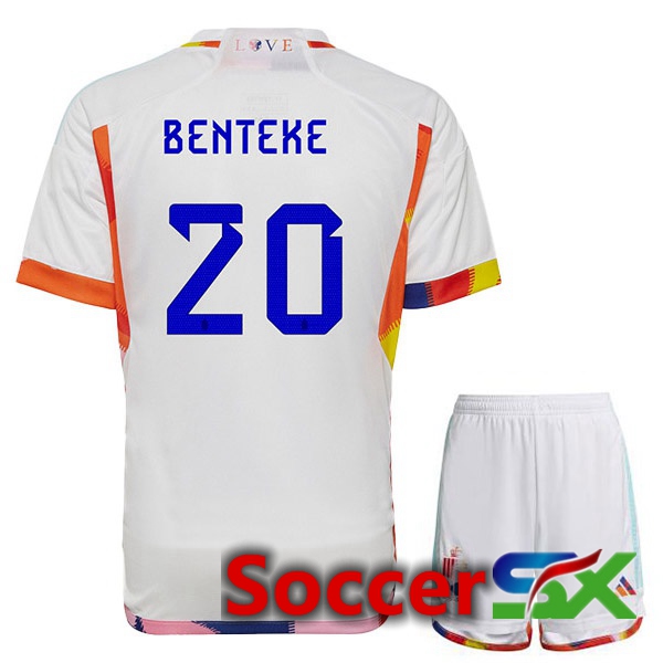 Belgium (BENTEKE 20) Kids Away Jersey White World Cup 2022