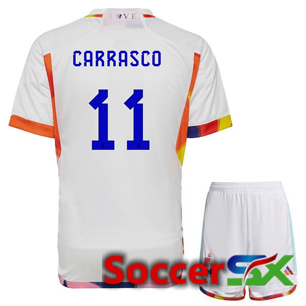 Belgium (CARRASCO 11) Kids Away Jersey White World Cup 2022