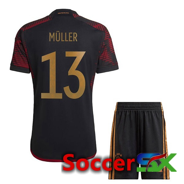 Germany (M脺LLER 13) Kids Away Jersey Black World Cup 2022