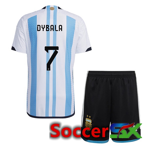 Argentina (DYBALA 7) Kids Home Jersey Blue White World Cup 2022