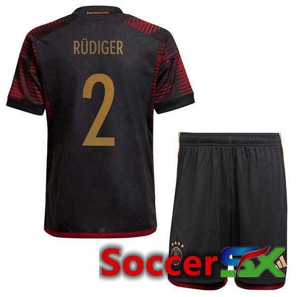 Germany (R脺DIGER 2) Kids Away Jersey Black World Cup 2022