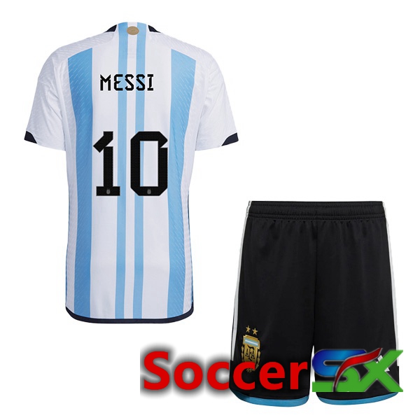 Argentina (MESSI 10) Kids Home Jersey Blue White World Cup 2022