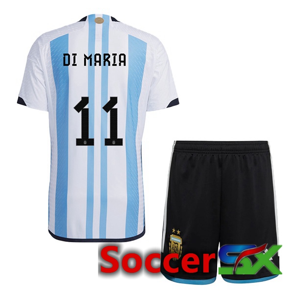 Argentina (DI MARIA 11) Kids Home Jersey Blue White World Cup 2022