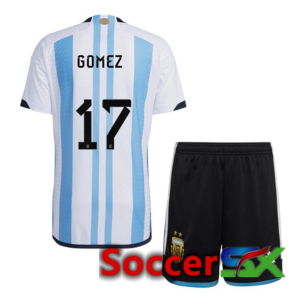 Argentina (GOMEZ 17) Kids Home Jersey Blue White World Cup 2022