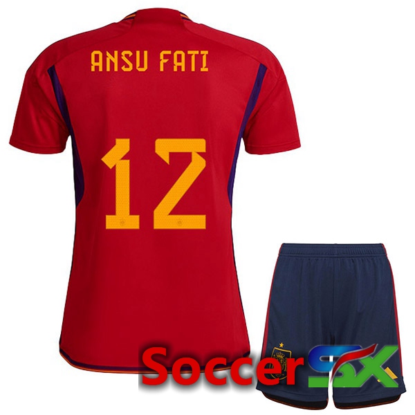 Spain (ANSU FATI 12) Kids Home Jersey Red 2023/2023