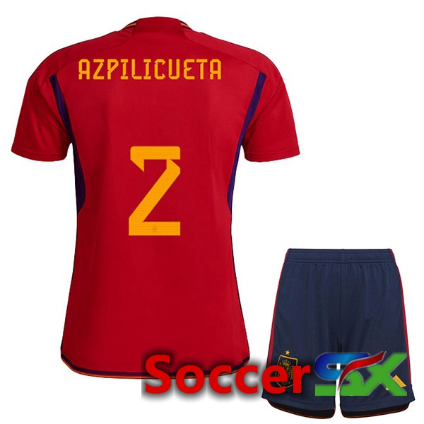 Spain (AZPILICUETA 2) Kids Home Jersey Red 2023/2023