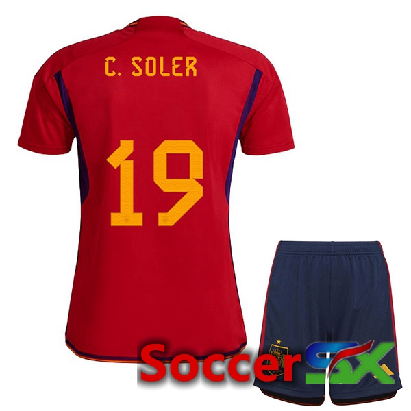 Spain (C. SOLER 19) Kids Home Jersey Red 2023/2023
