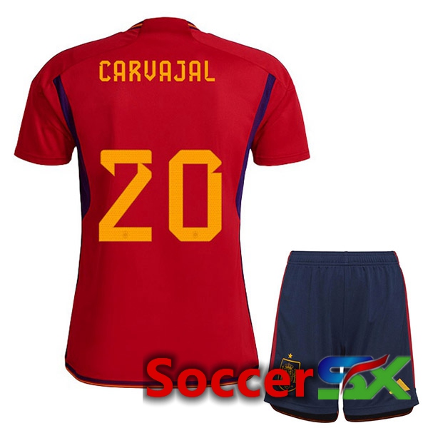 Spain (CARVAJAL 20) Kids Home Jersey Red 2023/2023