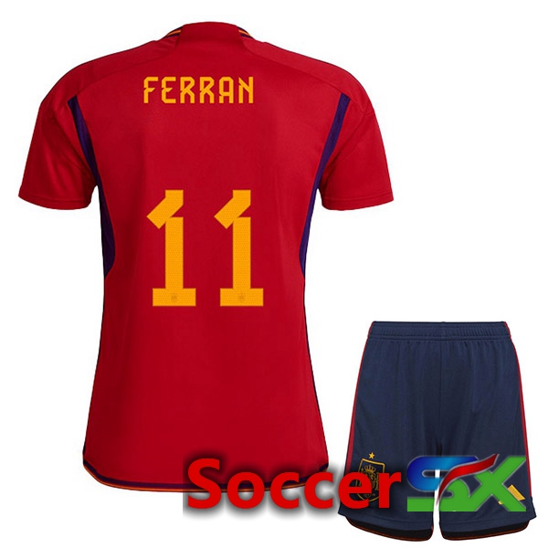 Spain (FERRAN 11) Kids Home Jersey Red 2023/2023