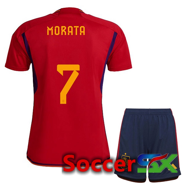 Spain (MORATA 7) Kids Home Jersey Red 2023/2023